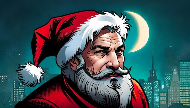 Ilustração de IA gerativa no estilo de quadrinhos de Papai Noel na véspera de Natal