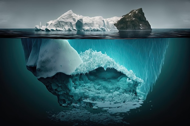 Ilustração de iceberg dentro do conceito de deep web do oceano IA generativa