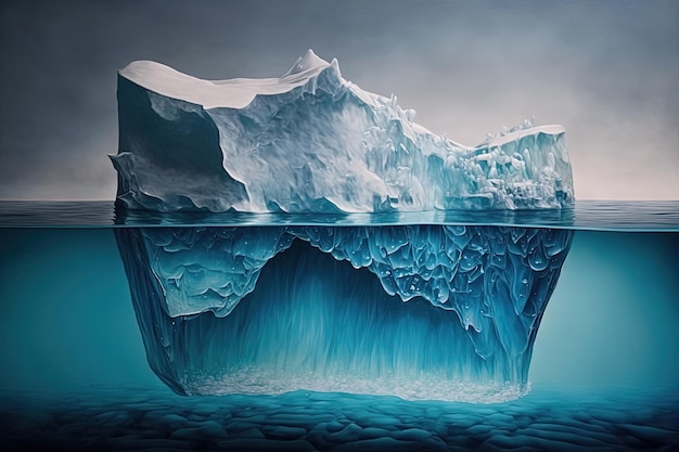 Ilustração de iceberg dentro do conceito de deep web do oceano IA generativa