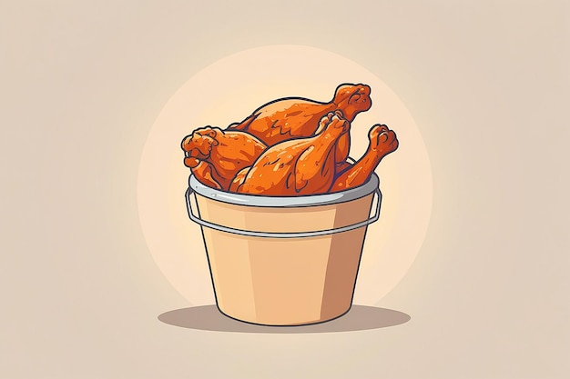 Ilustração de ícone vetorial de desenho animado de asa de frango em balde