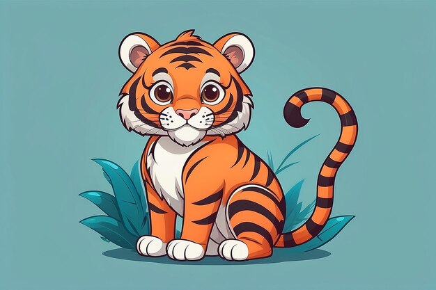 Ilustração de ícone vetorial de desenho animado de tigre sentado