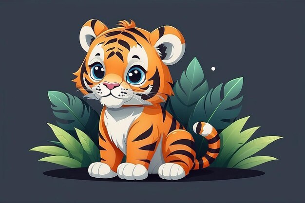 Ilustração de ícone vetorial de desenho animado de tigre sentado