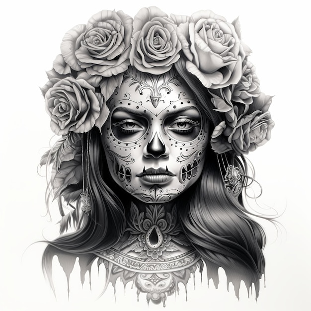 ilustração de ilustração de tatuagem de garota chicano detalhada bastante por