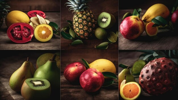 Ilustração de imagens de frutas que parecem frescas