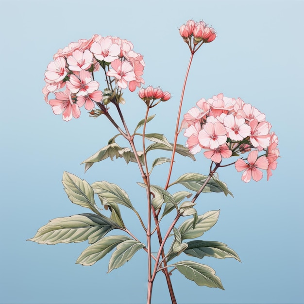 Foto ilustração de inspiração japonesa de verbena em fundo rosa