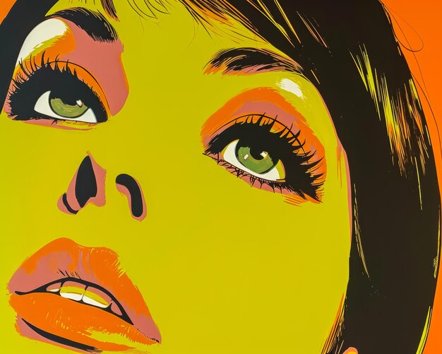 Ilustração de inspiração retrô de uma mulher dos anos 60 em cores vibrantes