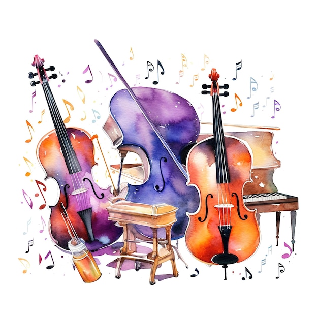 Ilustração de instrumentos musicais coloridos