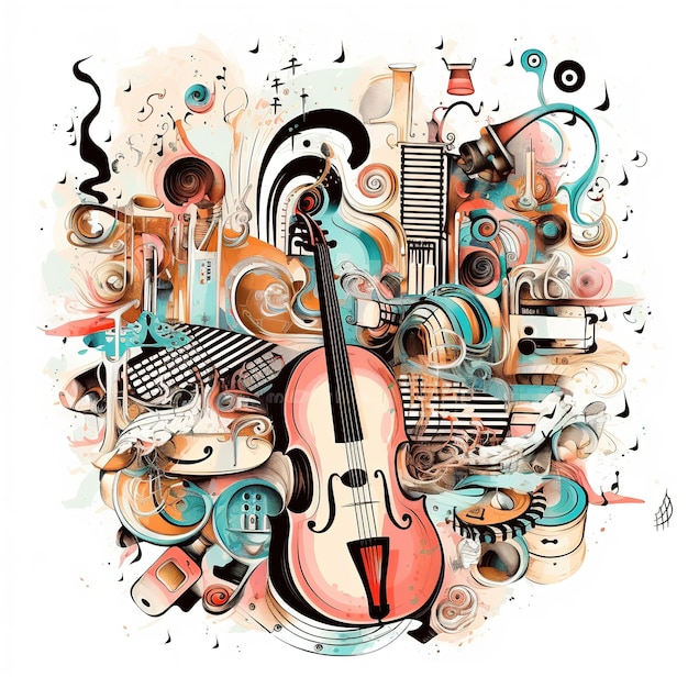 Ilustração de instrumentos musicais coloridos