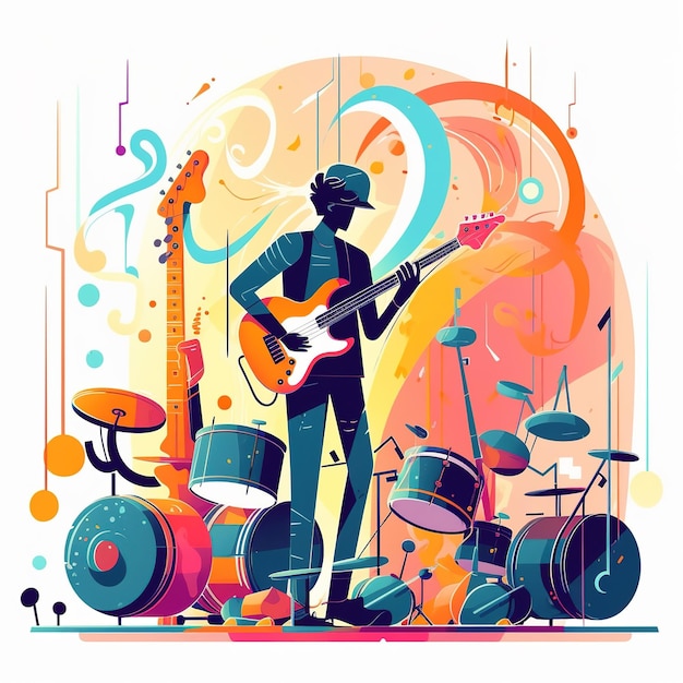 Ilustração de instrumentos musicais coloridos