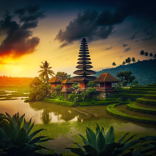 Ilustração de inteligência artificial de uma paisagem de Bali