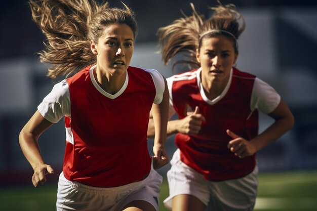 ilustração de jogador de futebol feminino no campo de futebol durante a noite