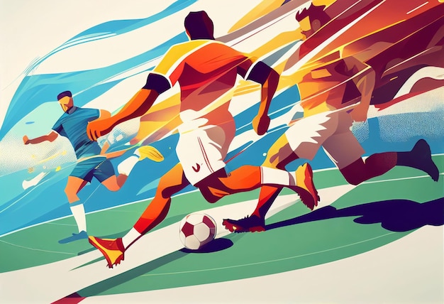 Ilustração de jogadores de futebol competindo no campo Criado com tecnologia Generative AI