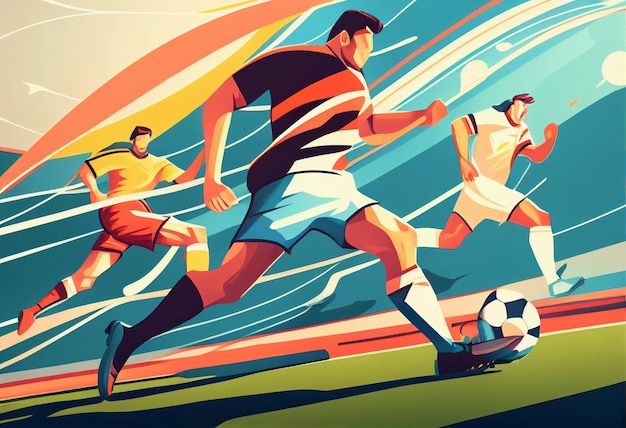 Ilustração de jogadores de futebol competindo no campo Criado com tecnologia Generative AI