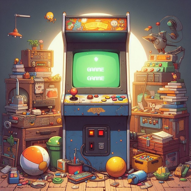 Ilustração de jogos de arcade retro