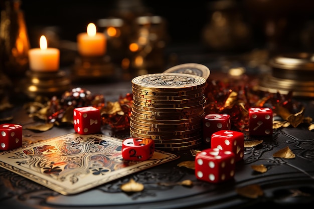 Ilustração de jogos de cassino, dados, fichas, pôquer, blackjack, bac