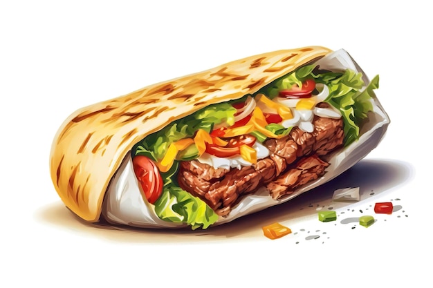 Ilustração de kebab Doner Ilustração alimentar Snacks Ilustração IA gerativa