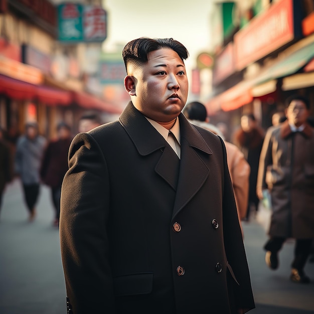 Foto ilustração de kim jong-un tiro lateral 60mm lente fov cinematográfico