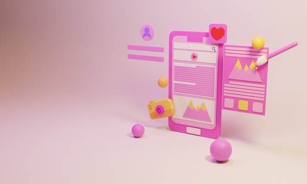 ilustração de laptop design 3d conceito de negócios de mídia social