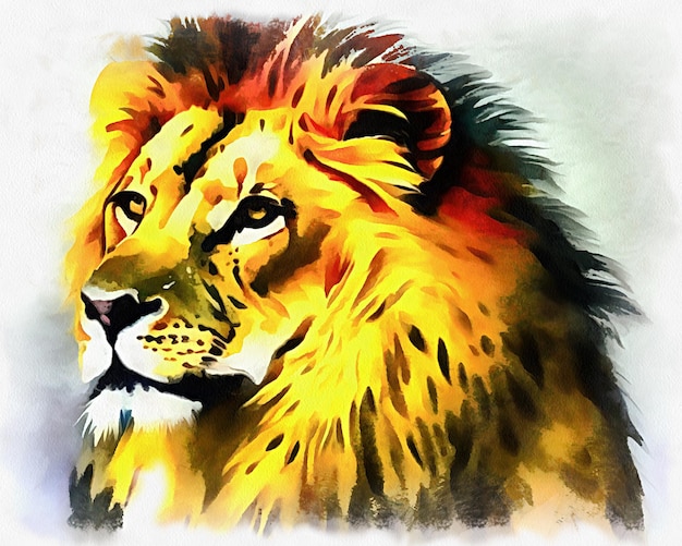 Ilustração de leão em estilo aquarela em IA generativa de tela de papel