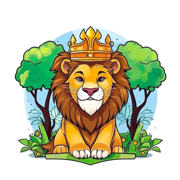 Foto ilustração de leão usando coroa gerada por ai