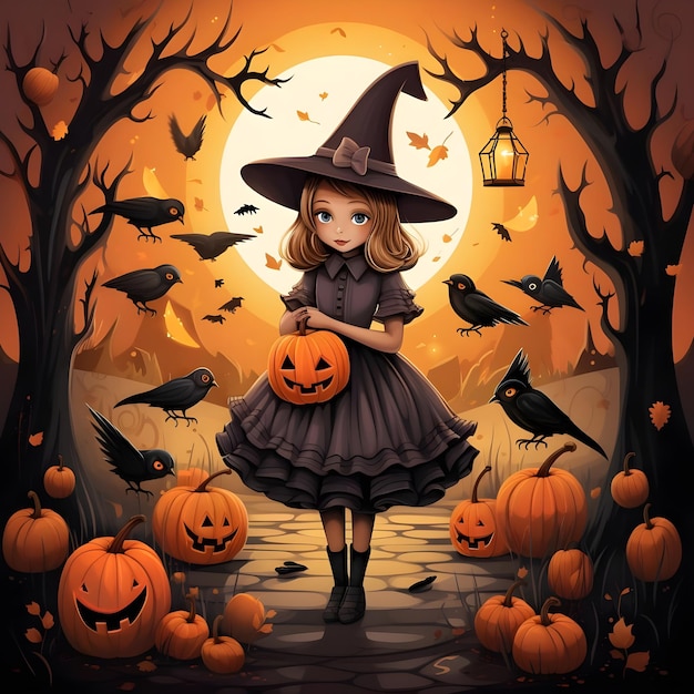 Ilustração de linda garota em uma postagem engraçada nas redes sociais para a festa do festival de Halloween