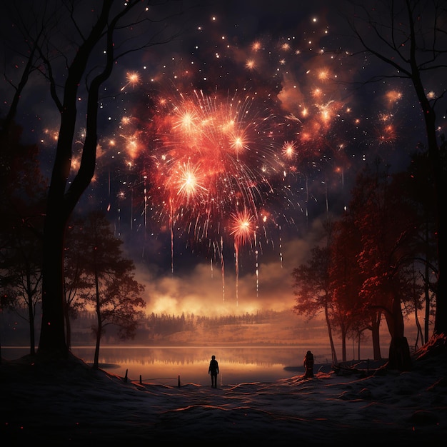 ilustração de lindos fogos de artifício na noite escura brilhando intensamente