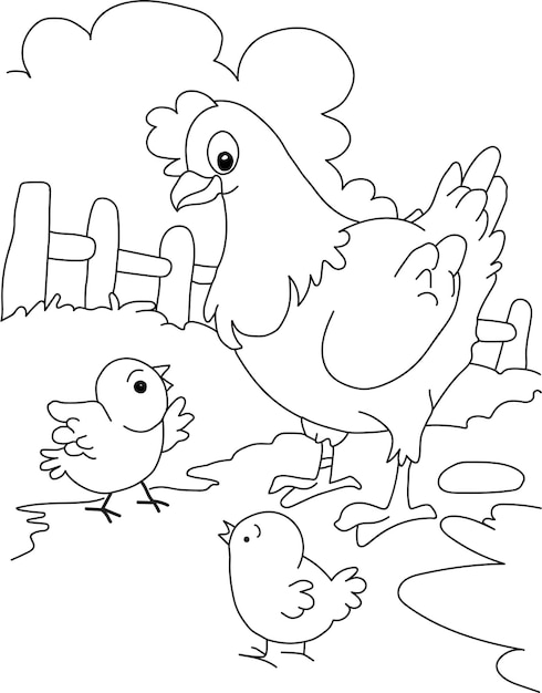 ilustração de livro de colorir de frango desenhado à mão por vetor