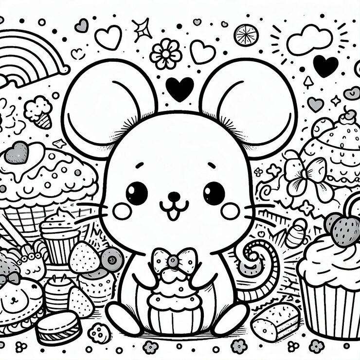Foto ilustração de livro de colorir kawaii desenhado à mão