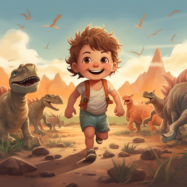 Ilustração de livro infantil de dinossauro