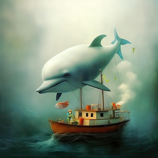 Ilustração de livro infantil de golfinhos bonitos IA generativa