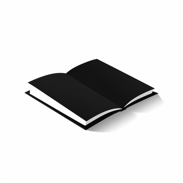 Ilustração de livro preto em superfície branca plana aberta