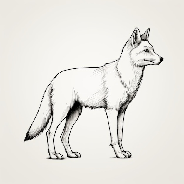 Ilustração de lobo hiperrealista de trabalho de linha simplificada em fundo claro