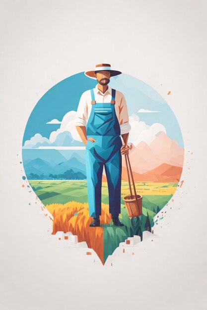 Ilustração de logotipo de arte vetorial minimalista do agricultor