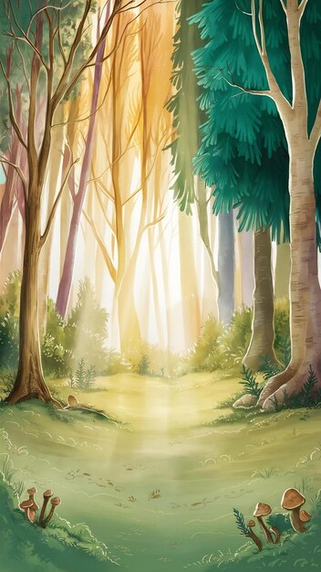 Ilustração de luz e floresta