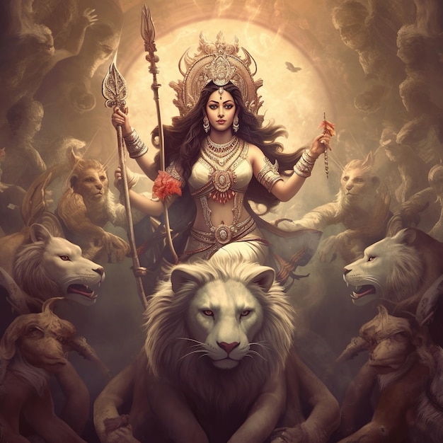 Ilustração de Maa Durga Feliz Navratri Sherawali