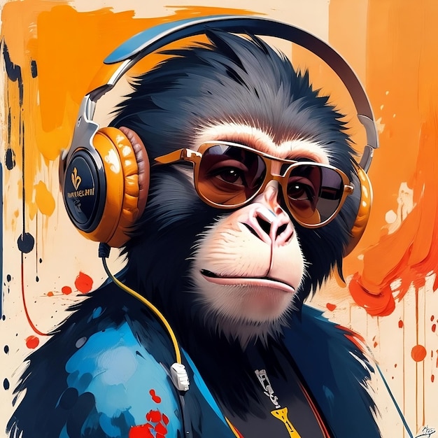 ilustração de macaco com fones de ouvido