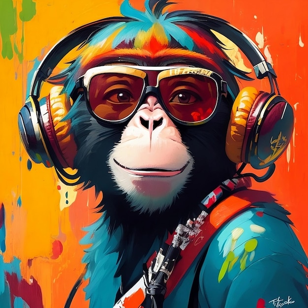 ilustração de macaco com fones de ouvido