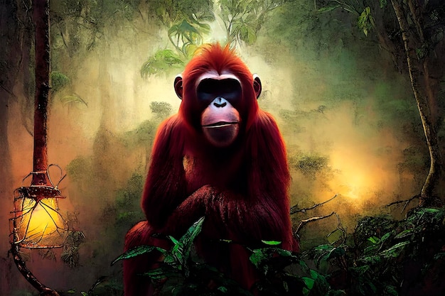 Ilustração de macaco na selva para mídia impressa de jogos de desenhos animados de publicidade Ilustração