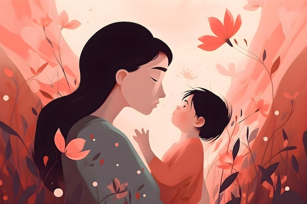 Ilustração de mãe e filho se abraçando no Dia das Mães Conteúdo de IA generativa 2
