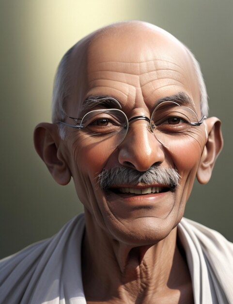 ilustração de Mahatma Gandhi sorrindo fotorrealismo