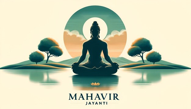 Ilustração de mahavir jayanti com uma silhueta de mahavira em meditação