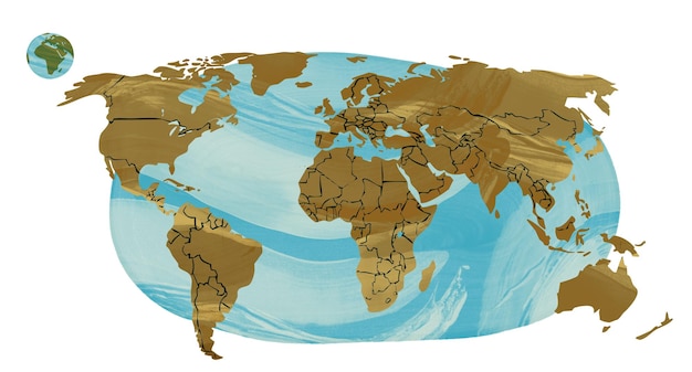 Foto ilustração de mapa do mundo com texturas de aquarela modelo de mapa do mundo com fronteiras