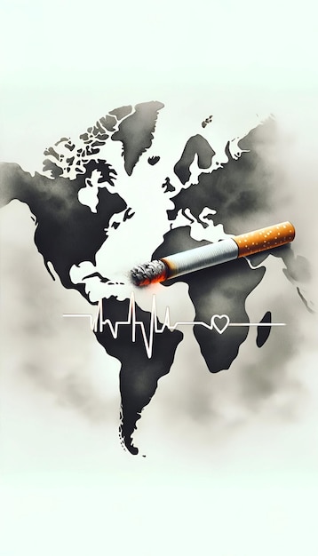 Ilustração de mapa do mundo e cigarro para o dia mundial sem tabaco