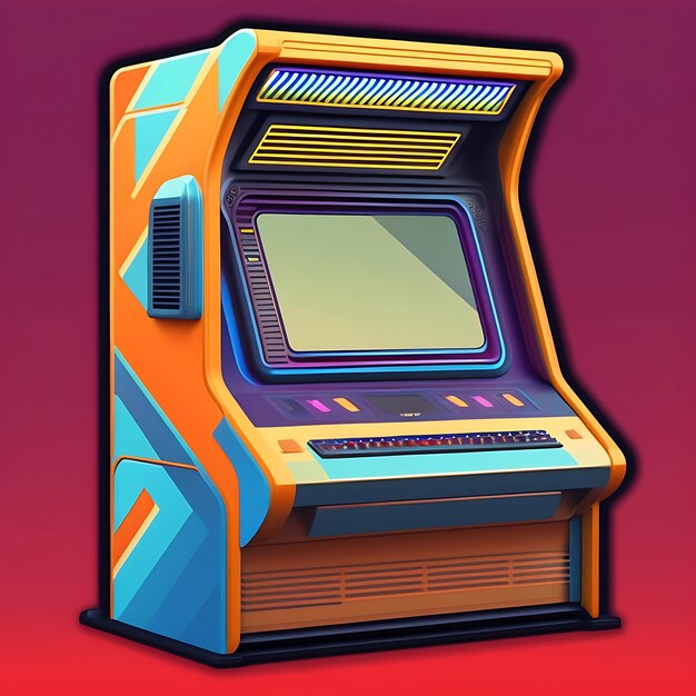 Ilustração de máquina de arcade close-up dos anos 80