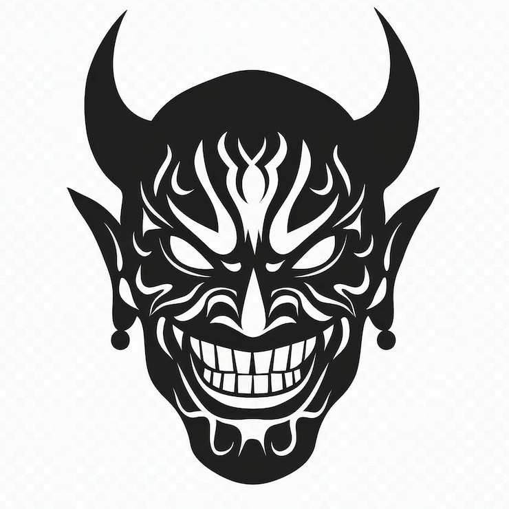 Foto ilustração de máscara demoníaca japonesa rosto oni com chifres e dentes
