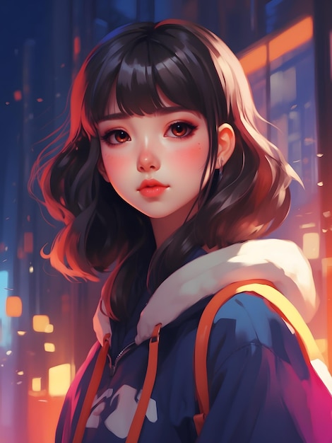 Ilustração de menina bonita detalhes finos cores vibrantes sombreamento suave estilo anime pintura digital b