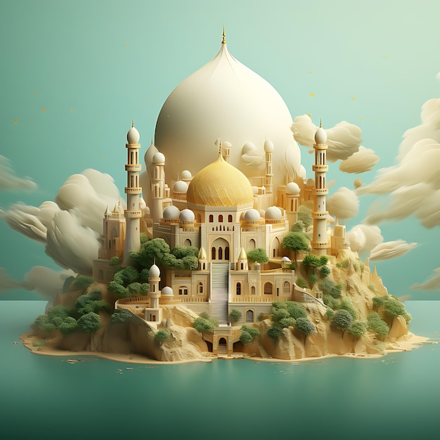 ilustração de mesquita 3d sexta-feira islâmica e mawlid alnabi alsharif