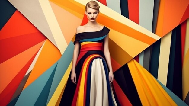 Ilustração de moda com cores vibrantes e formas ousadas