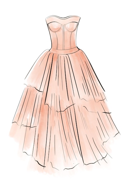 Ilustração de moda de vestido de casamento elegante rosa