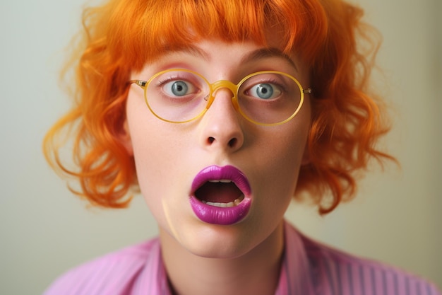 ilustração de moda mulher com cabelo colorido mostrando expressão animada está posando em um fundo